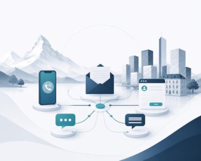 Supports numériques illustrant les différents canaux de communication d’une société financière